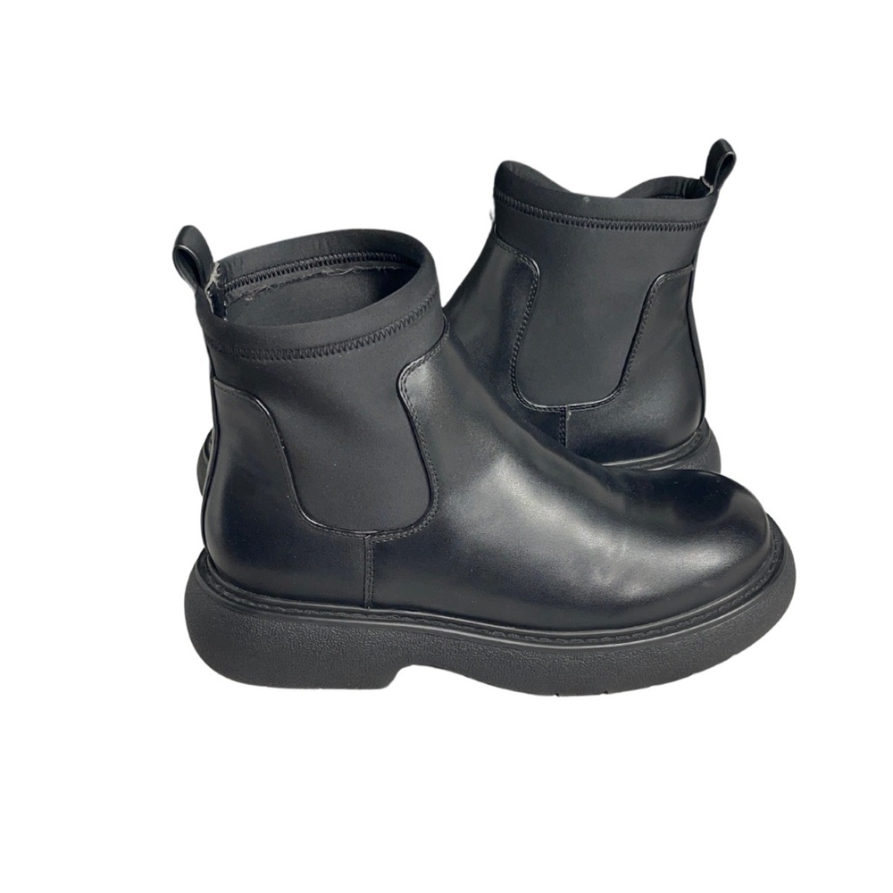 Woman’s Black Combat Moto Boots with Chunky Sole - Picture 2 of 7